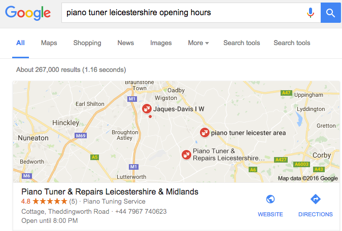 Google Results for local Piano Tuner