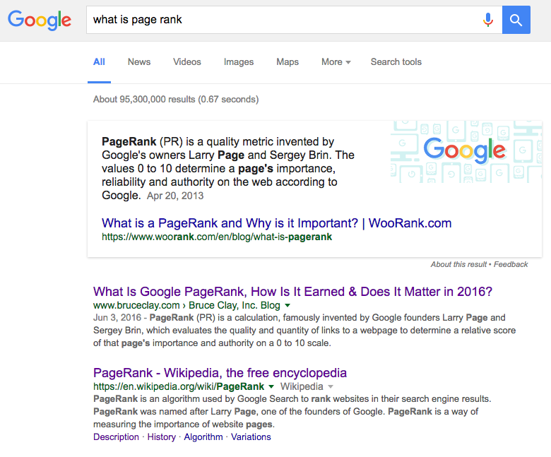 What is page rank? Featured snippet