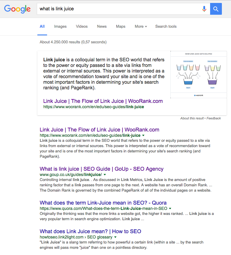 WooRank link juice featured snippet