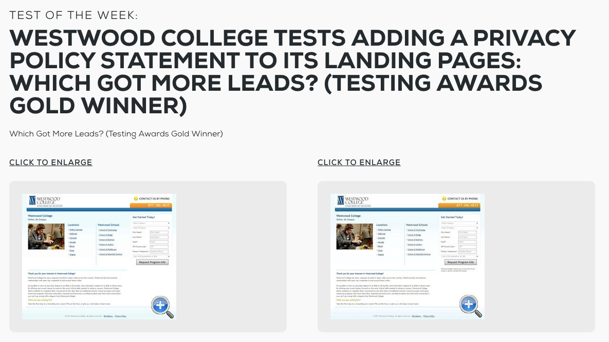 Westwood College privacy policy conversion test