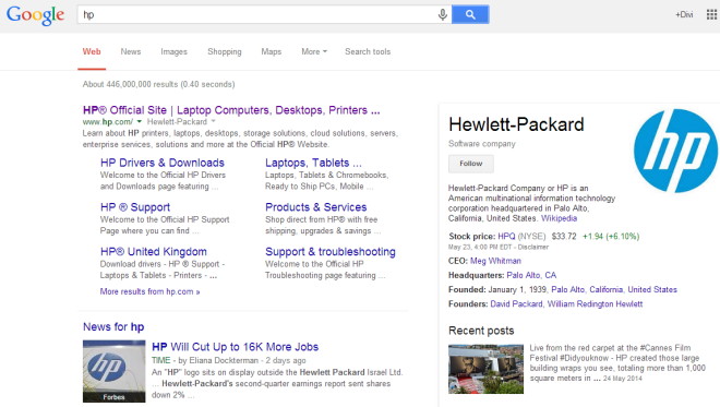 Hewlett Packard knowledge panel