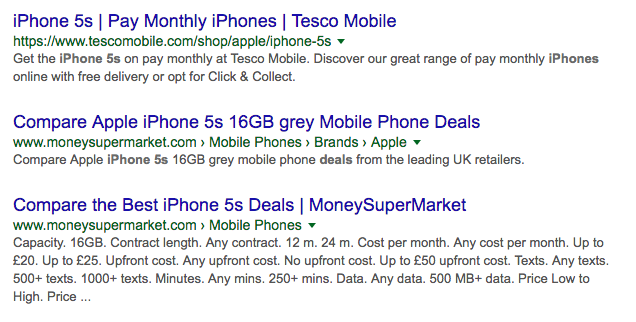 Search results with unique selling points in the title