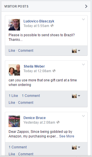 Zappos’ dedicated area for customer comments.