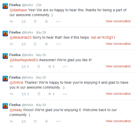 FireFox Twitter Engagement With Customers