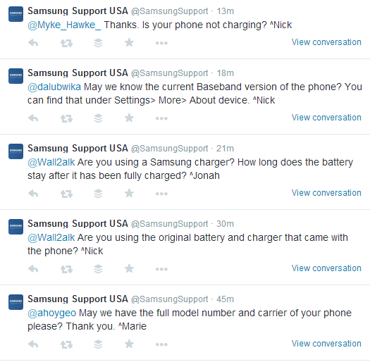 Samsung Support USA Twitter Engagement With Customers