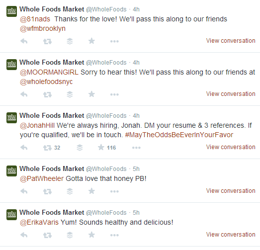WholeFoodsMarket Twitter Engagement With Customers