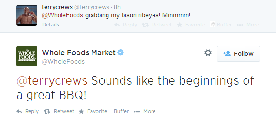 Example For A Light-Hearted Twitter Conversation With Customer By @WholeFoods