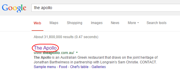 Google search first result for brand name