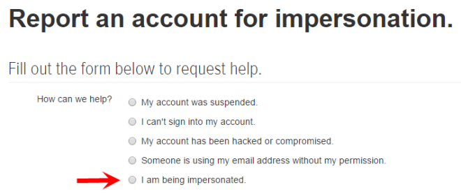 Process for reporting impersonation on Twitter