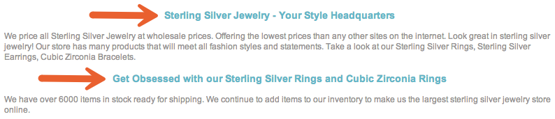 Keywords used in header tags