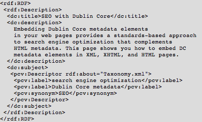 Sample XML Format of Dublin Core Metadata