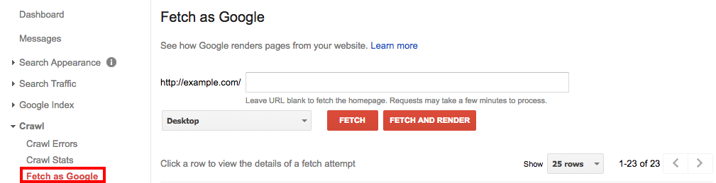 Fetch as Google - Google Search Console