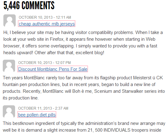 Example of mass comment spam