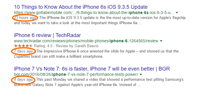 Fresh content on the first page of Google Search