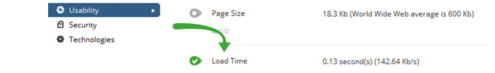 Page load time of your website on WooRankSample page load time of a website from WooRank Website Review Report