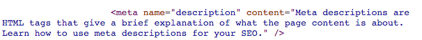 Meta description tag viewed in page source