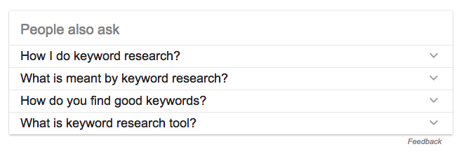 People also ask results for keyword research