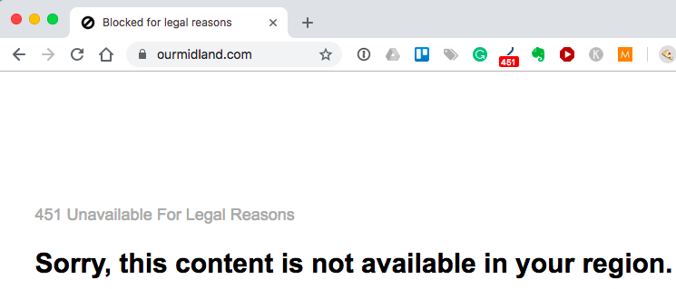 Page unavailable due to GDPR returning 451 status