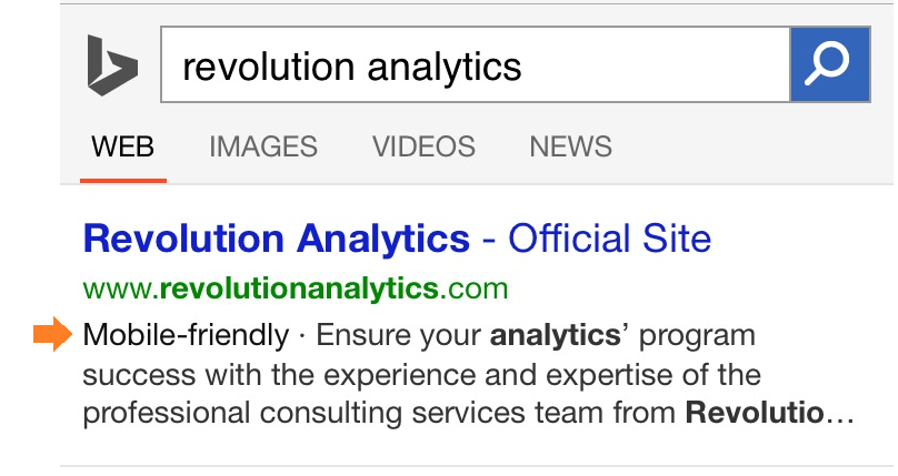 Mobile friendly indication in Bing Results