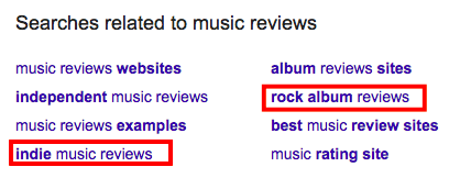 Google searches related to music reviews