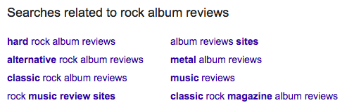 Google searches related to rock album reviews