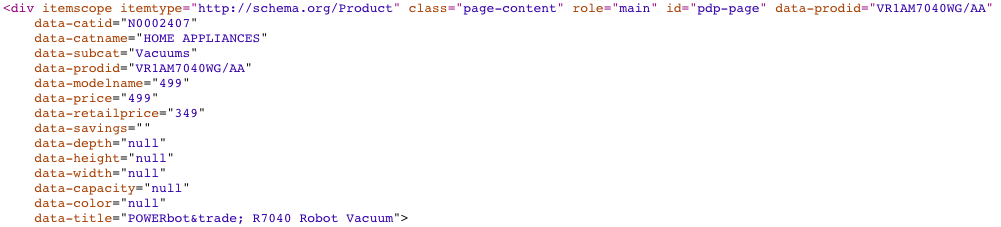 Product structured data code