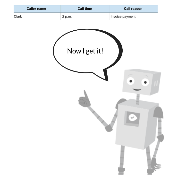 Robot reads structured data
