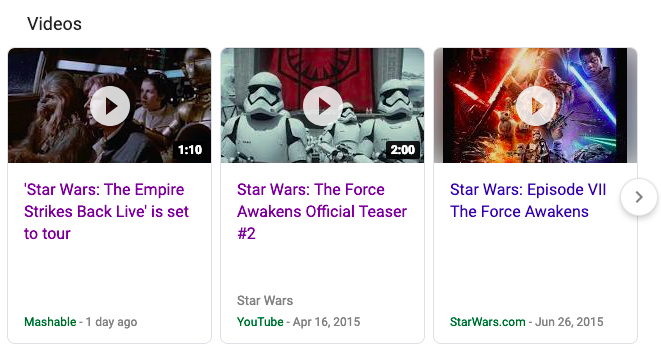 Video carousel SERP feature