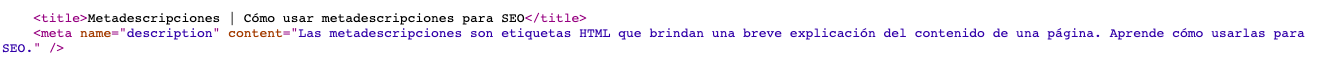 Etiqueta de meta descripción vista en código fuente