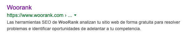 Fragmento de búsqueda WooRank en Google