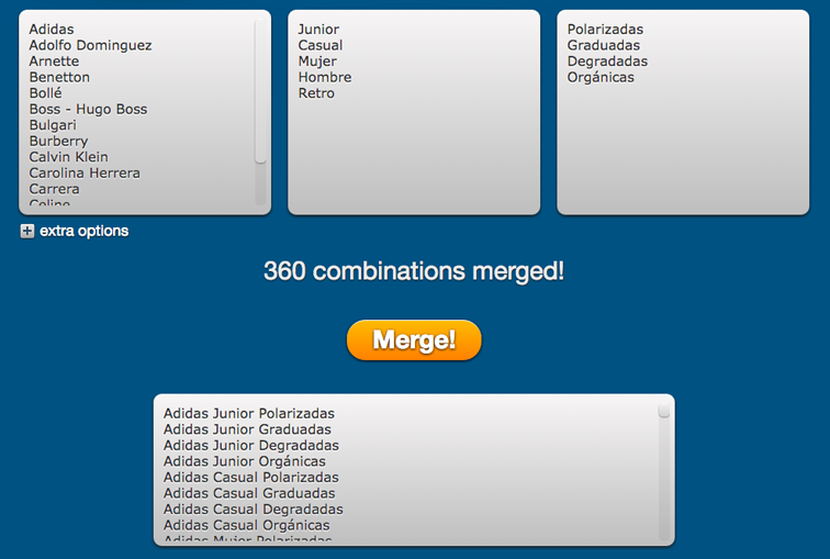 herramienta para combinar facetas y atributos de los productos del ecommerce.