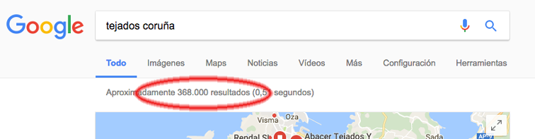 el numero de resultados en las SERPs podemos considerarlo la competencia