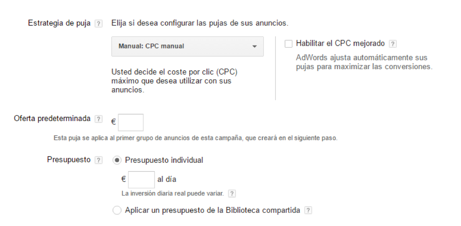configurar la puja en AdWords