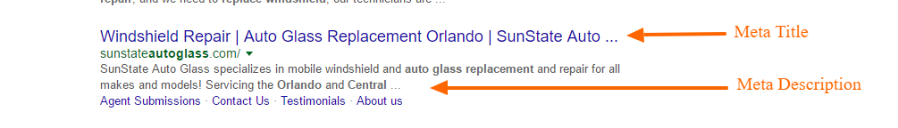 Title tag and Meta Description containing local keywords