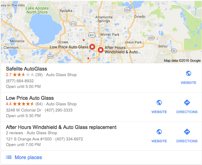 Reviews in local pack results